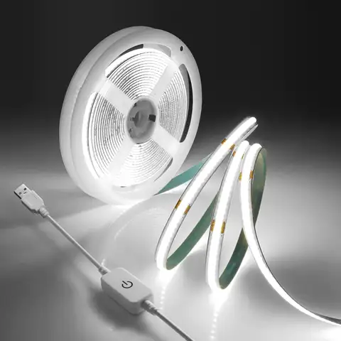 1M-5M USB LED Strip Light 5V 320LEDs/M COB Touch Sensor Dimmable Lamp Tape DIY TV Mirror Backlight Kitchen Room Night Lighting