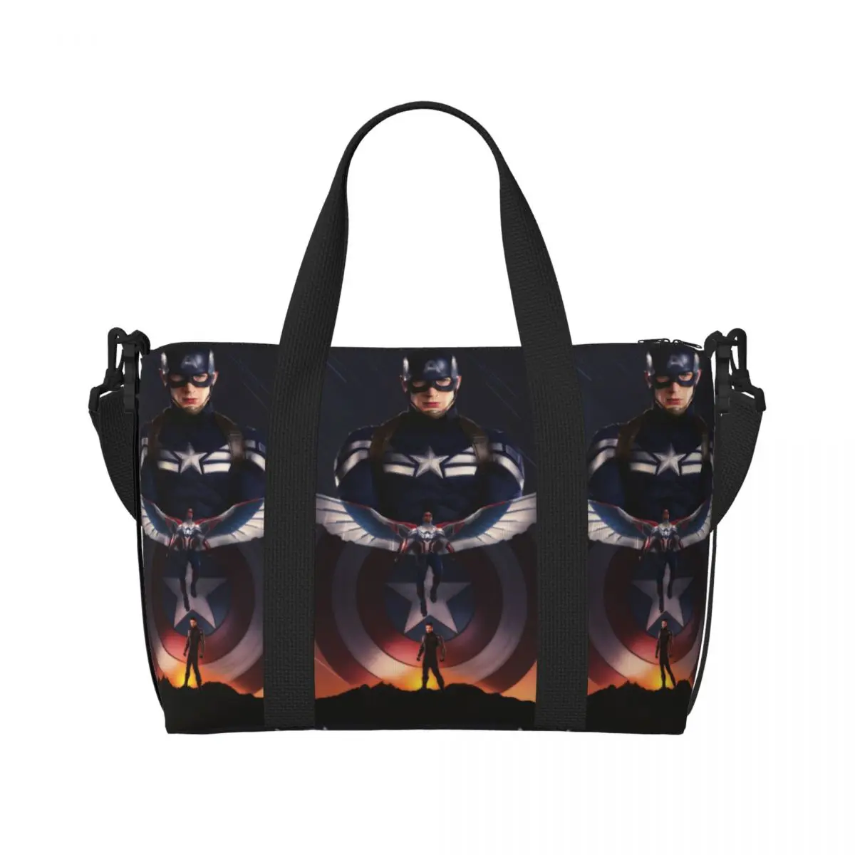 

Custom Superhero Captain America Beach Tote Bag for Women Extra Large Gym Carry On Travel Shopping Bags