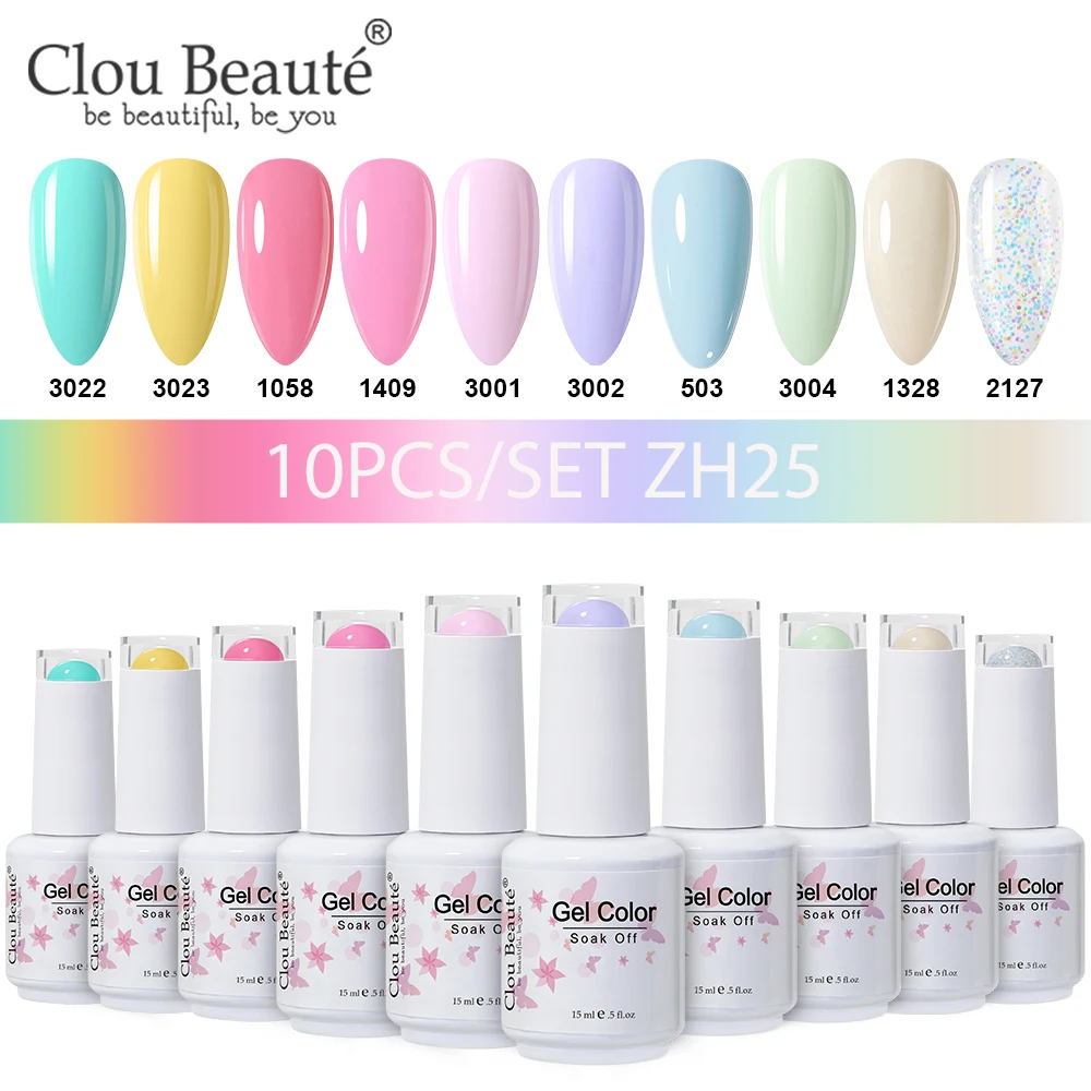 Clou Beaute 10pcs Summer Candy Macaron Series Gel Nail Polish Set Glitter Semi Permanent Nail Kit Semi Permanent UV LED Nail Art