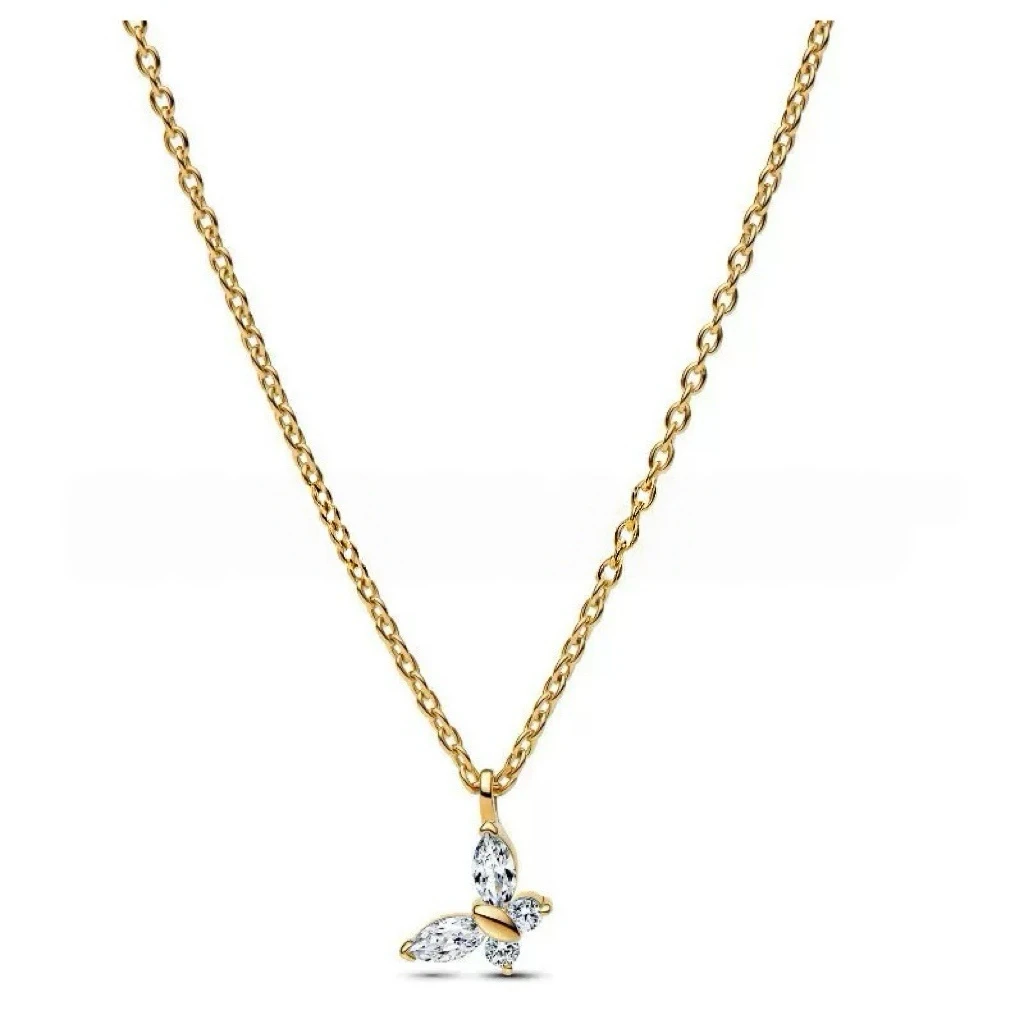 Zirkon-Schmetterlings-Halskette aus S925 Silber, funkelnde Kreis-Blumen-Baum-Kette, passend für Charms und Perlen, DIY für Damen, edler Schmuck, Geschenke – Detail 4
