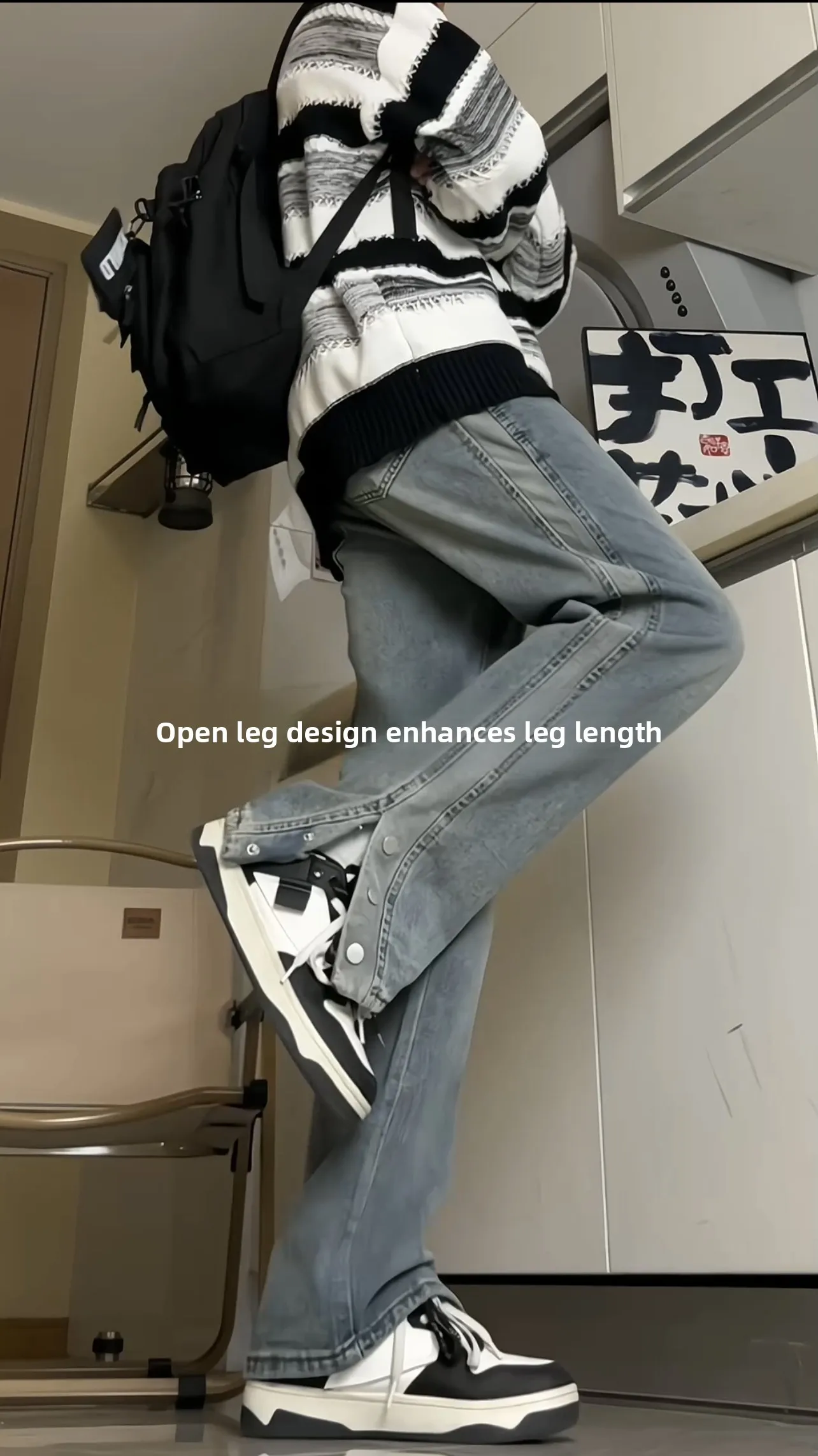 

Trendy Men's High Street Denim Jeans Fall Faion Design Sense Slit Flared Pants Vibe Sle Micro Flared Jeans Straight Leg