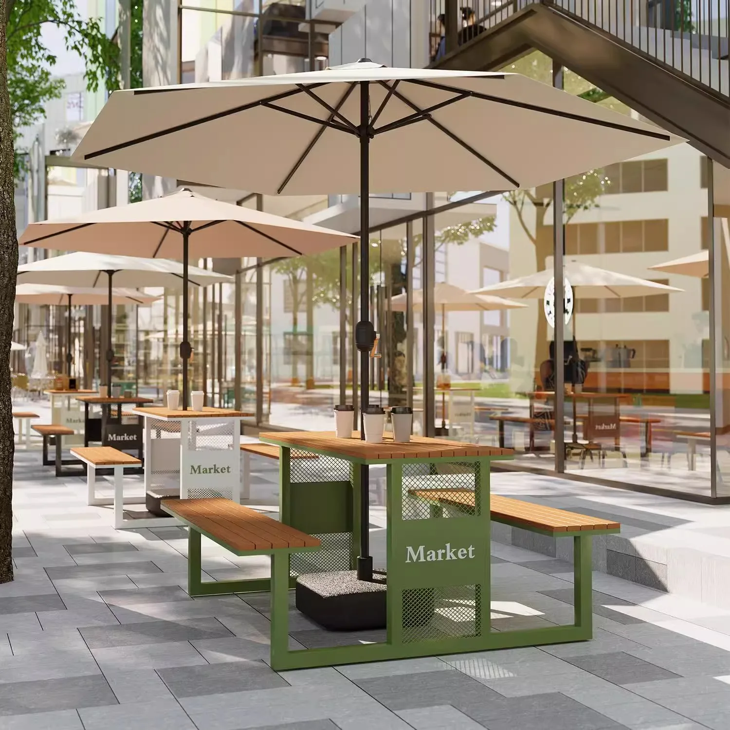 Outdoor table and chair combination integrated leisure table and chair open-air outdoor swing plastic wood table and chair munic