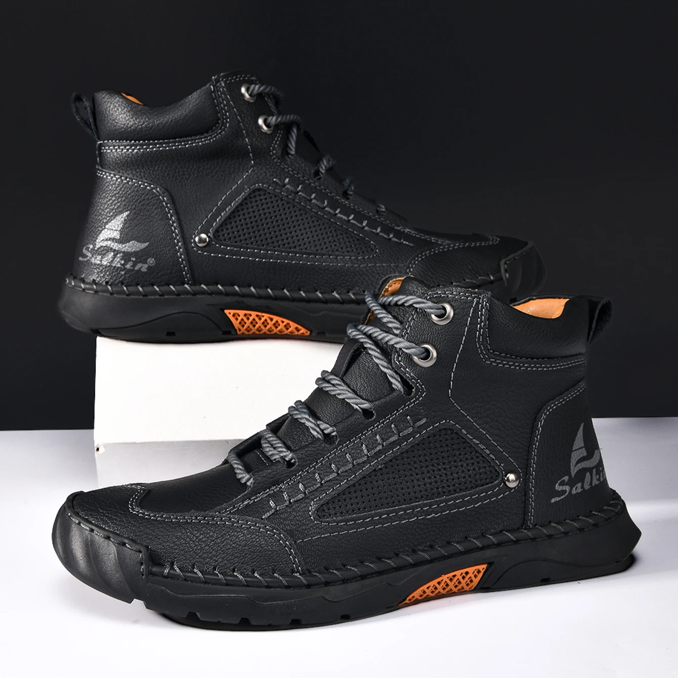 جديد خياطة يدوية أحذية من الجلد غير رسمية الرجال الأحذية في الهواء الطلق الخريف الرجعية حذاء كاجوال بفتحات تهوية الدانتيل يصل الكاكي حذاء من الجلد الشتاء