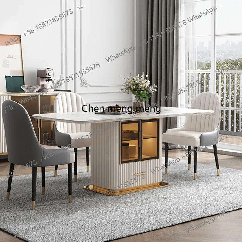 

Modern, bright rock slab dining table and chair combination household simple multi-functional storage rectangle