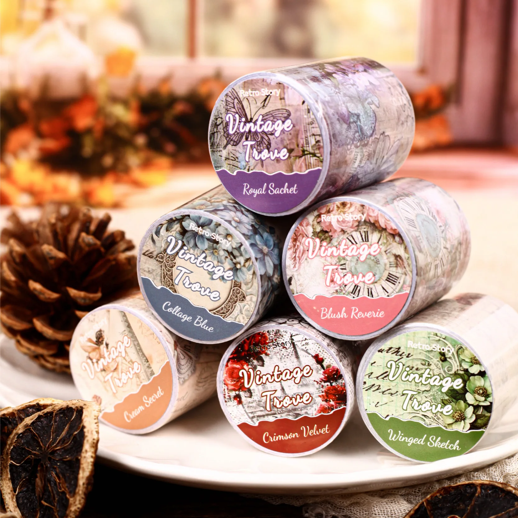 50mm * 2m Vintage Flower Butterfly Manuscript Material Washi Tape Art Collage DIY Junk Journal Scrapbook Aesthetic Masking Tape