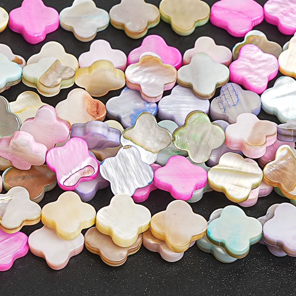 MACARON COLOR CLOVER SHELL BEADS NATURAL DYED FOUR LEAF SHAPE LOOSE CHARMS FOR DIY BRACELET NECKLACE EARRING JEWELRY MAKING SET