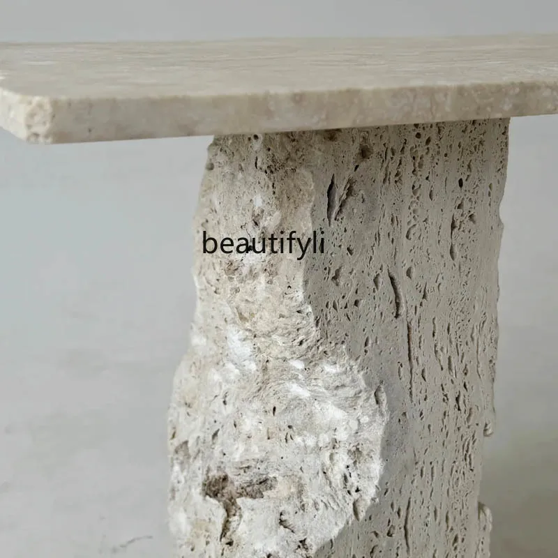 Natural travertine dining table Italian minimalist hotel simple model room display retro table