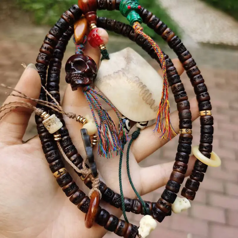 Yak bead 108 beads oil-based -way connector skull deer representing the three realms