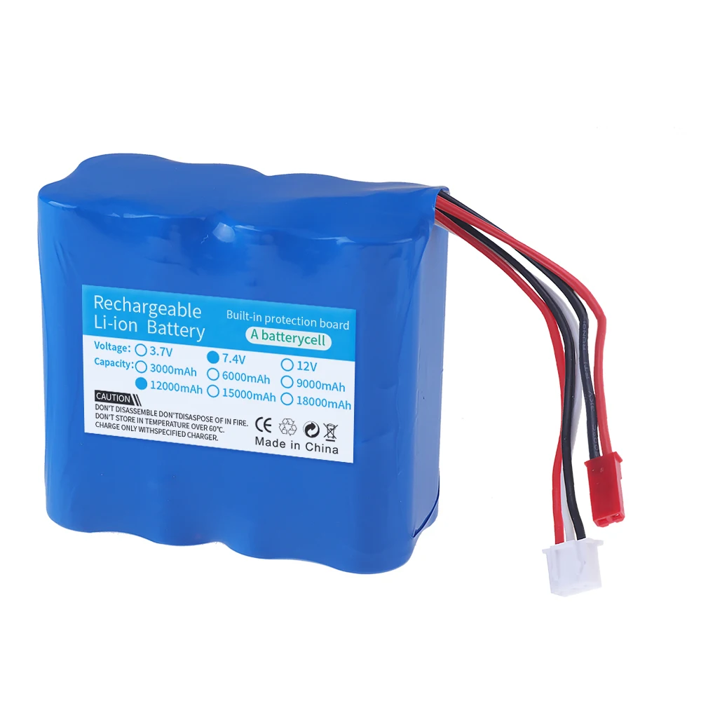 JST Plug 7.4V 12000mAh 18650 2S Li-ion Battery For HuanQi 957/948/848B/827B/823/955/956/957/948 MJX F45/T55 RC cars Accessory