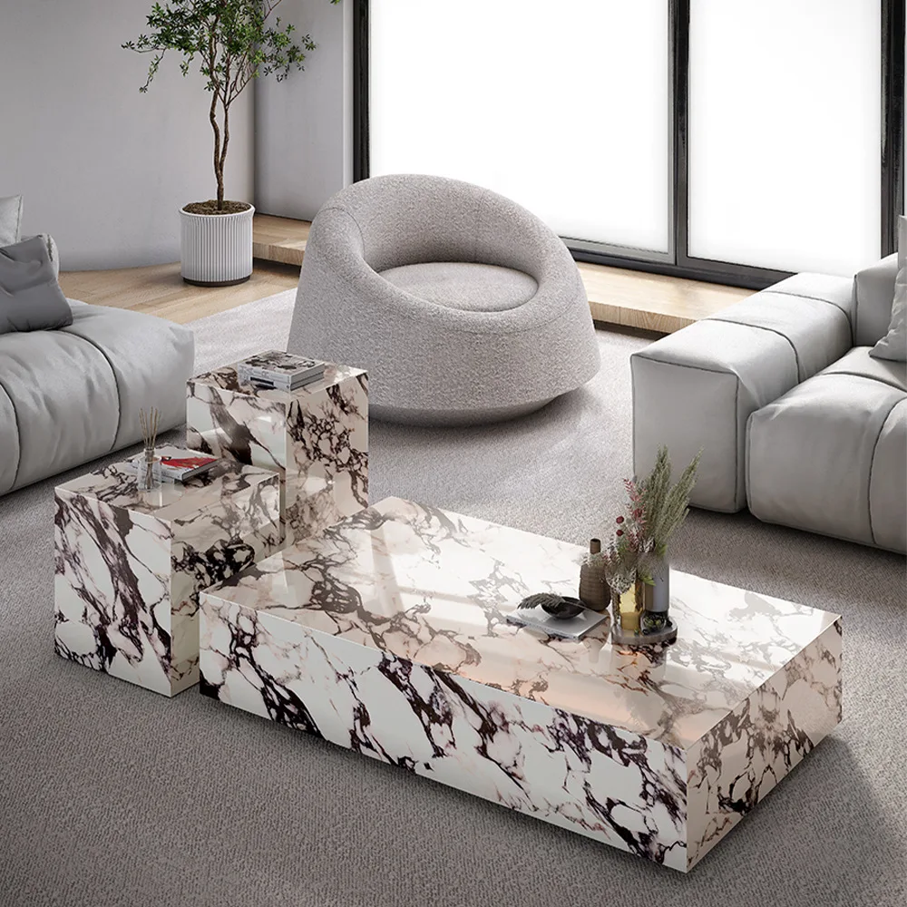 

Light luxury rock slab coffee table rectangular living room home creative designer wabi sandy wind natural marble coffee table c