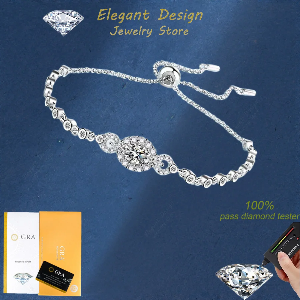 

Elegant Design Women's Royal Ellipse 0.5ct Moissanite Oval Shaped Bracelet, Luxury Platinum PT950 Elegant Blingbling Jewelry