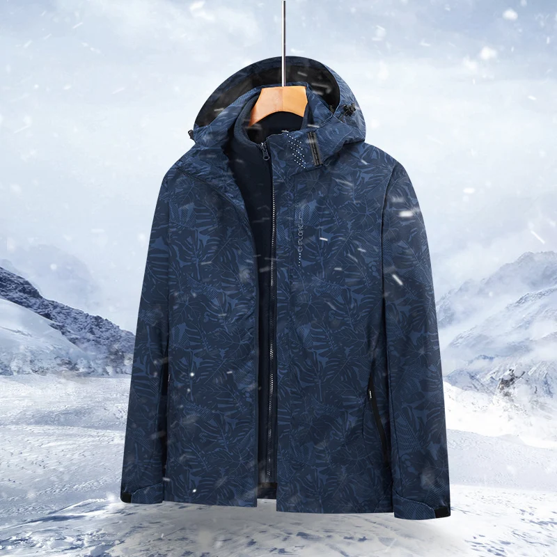 

Men's Hooded Windproof Fleece Parka Rain Jackt New Winter Maple Leaf Printing Coat Women's Mountain Snow Waterproof Ski Jacket