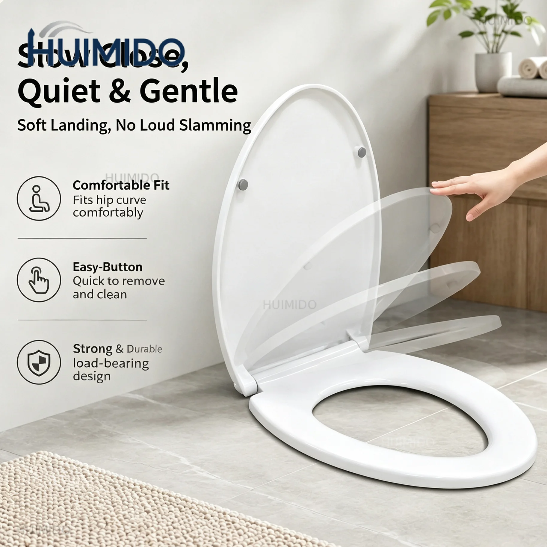 Slow Close Toilet Seat V-Shape Soft Closing Quick Release Easy Clean PP Toilet Lid Anti Slam Durable Bathroom Seat Replacement