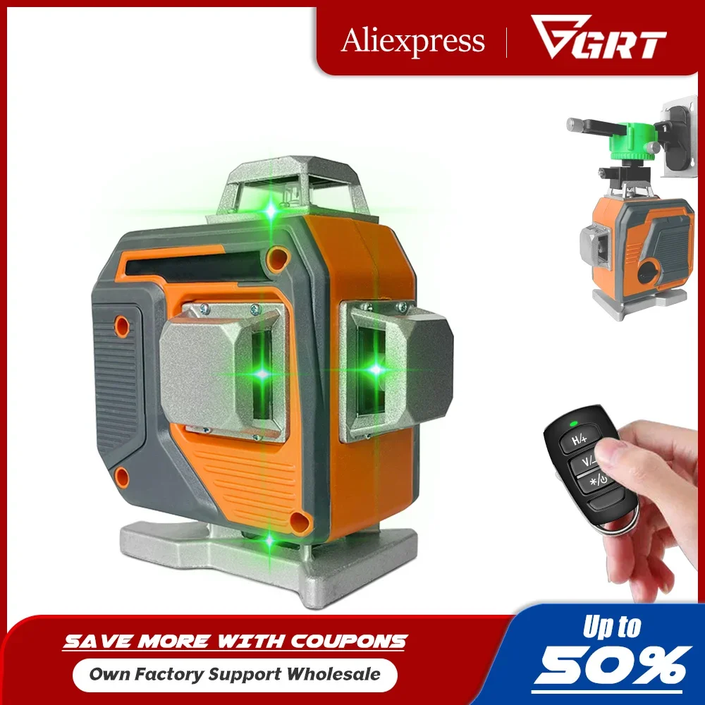 

12/16 Lines 4D Laser Level Self Leveling 360 Horizontal and Vertical Super Powerful Green Beam Laser Level Remote Control