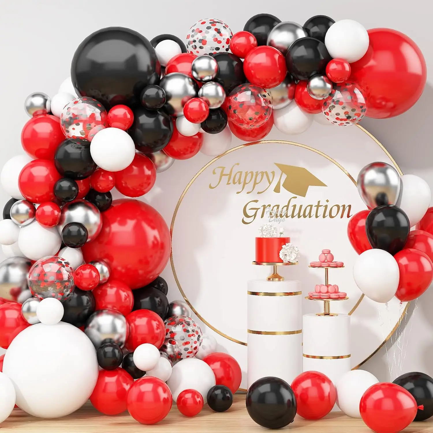 104Pcs Black and Red Balloons Garland Arch Kit for Birthday Party Wedding Graduation New Year,Christmas,Halloween Decoration