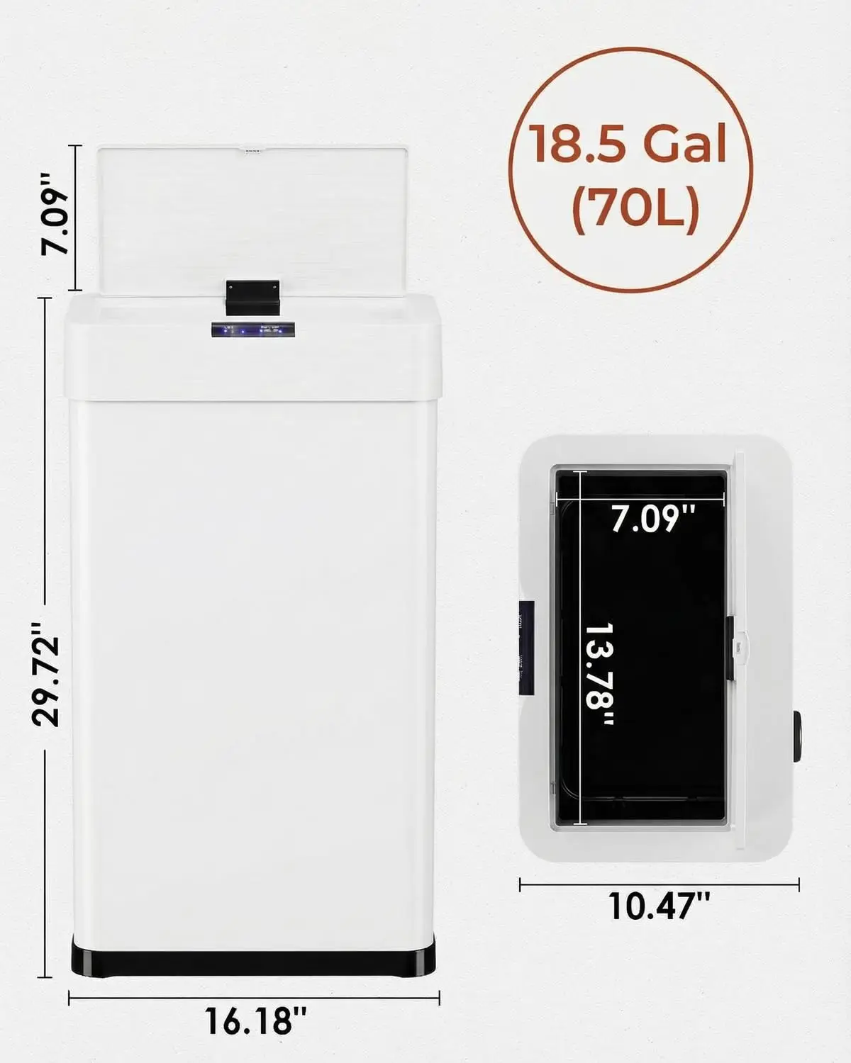18.5 Gallon Motion Sensor Trash Can,Touchless Automatic Garbage Can | Brushed Stainless Steel Smart Bin ,with Bag Holder,Soft Cl