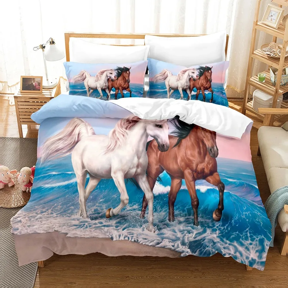 

3D Print Horse Bedding Set Soft Comforter Cover With 1/2pcs Pillow Shams For Kids Adults Microfiber Girl Kids Quilt Cover