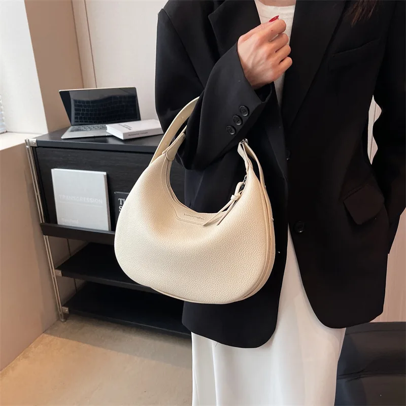 Bolso de hombro de estilo francés para mujer, bolsa de mano con textura de PU estética, con cremallera, Color sólido, a la moda, combina con todo, novedad de 2023