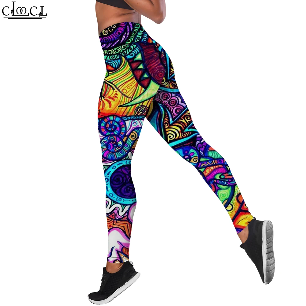 CLOOCL Women Leggings Slim Trousers for Ladies Gym Workout Hip Lifting Yoga Pants Harajuku Cartoon Colorful Print Leggings