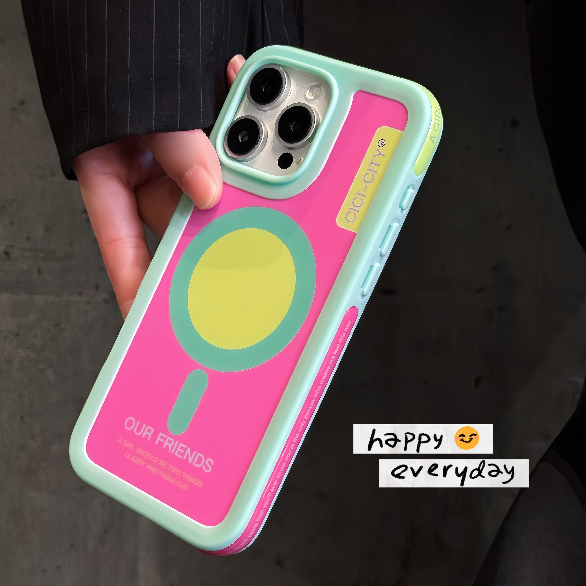 

Fashion Dopamine Colored Bare Shell Anti-collision Phone Case For iPhone 13 14 15 16 Pro Max Magnetic Shockproof Protect Cover