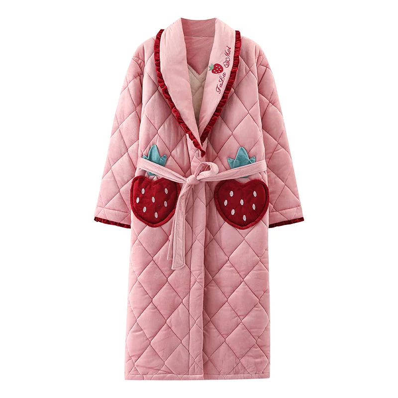 

Высококачественный зимний 3-слойный хлопковый халат на клипсе, женские пижамы, женский халат с отложным воротником