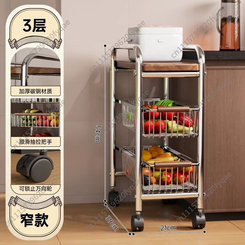 Multi-tier Rolling Storage Cart with Wheels, Vintage Mobile Organizer Shelf for Kitchen Bedroom Living Room Snack Storage