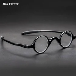 May Flower TR90 Tiny Reading Glasses Men Retro Vintage Smart Glasses Black Frame For Men Blue Light Blcoking Glasse lunette