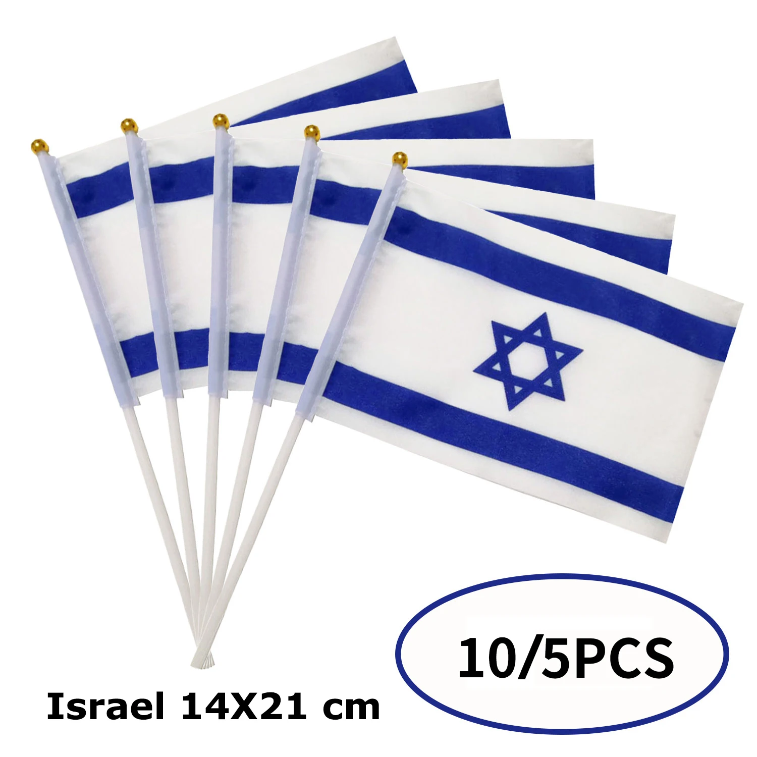 5/10Pcs Israel Mini Flag 14X21 cm Handheld Israeli Small National Flag with White Pole Hand Waving Stick Flag for Support Pray