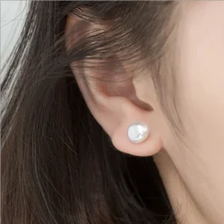 HENGSHENG OL 7-9mm Natural Freshwater White Pearl Baroque 925 Sterling Silver Stud Earrings Fine For Girls Women Jewelry Gifts