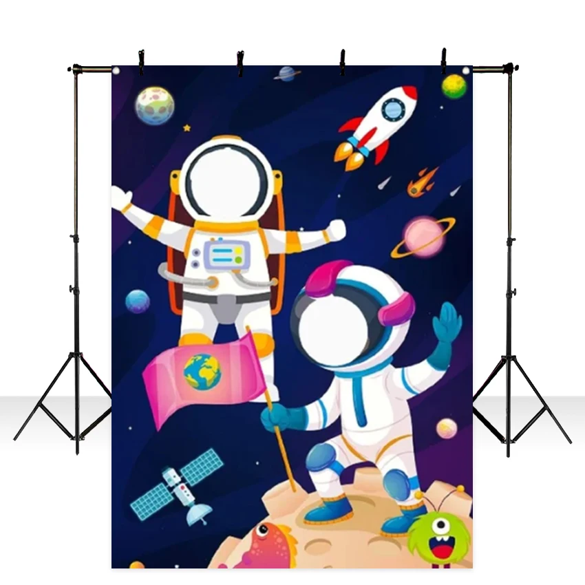 

Outer Space Lunar Stars Astronaut Planet Backdrops Face In Holes For Birthday Play Party Game Backgrounds Newborn Photo Booth