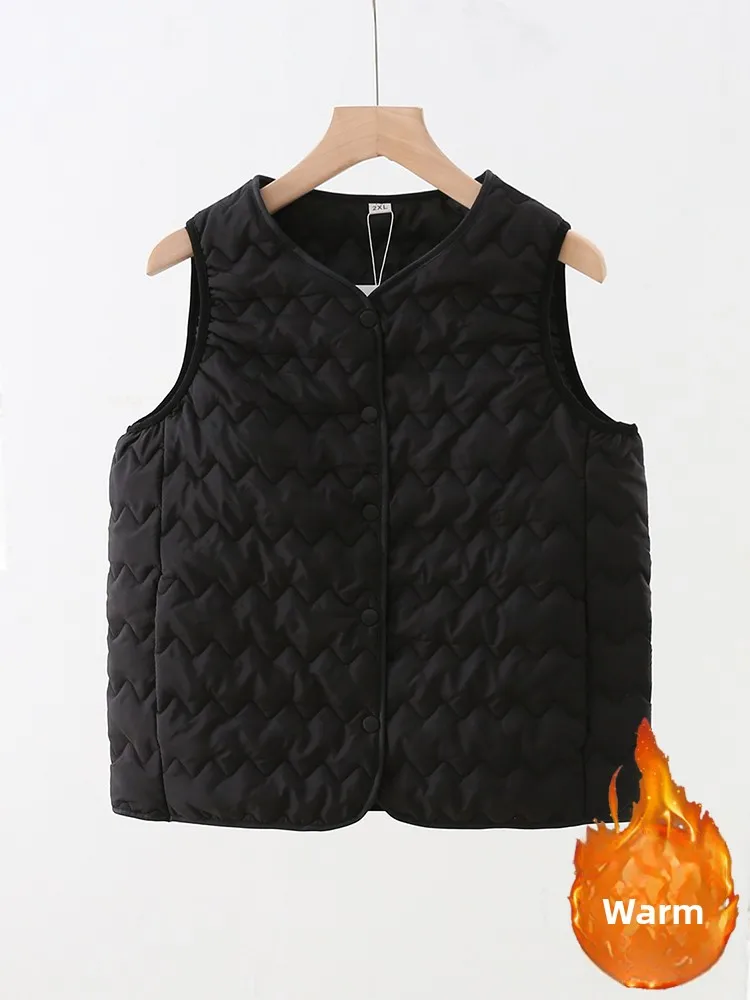 

Thiened Cotton Lined Warmth Vest Women's Inner Wear Color Winter New Sle Commute Sle V-Ne Regular Length Single...