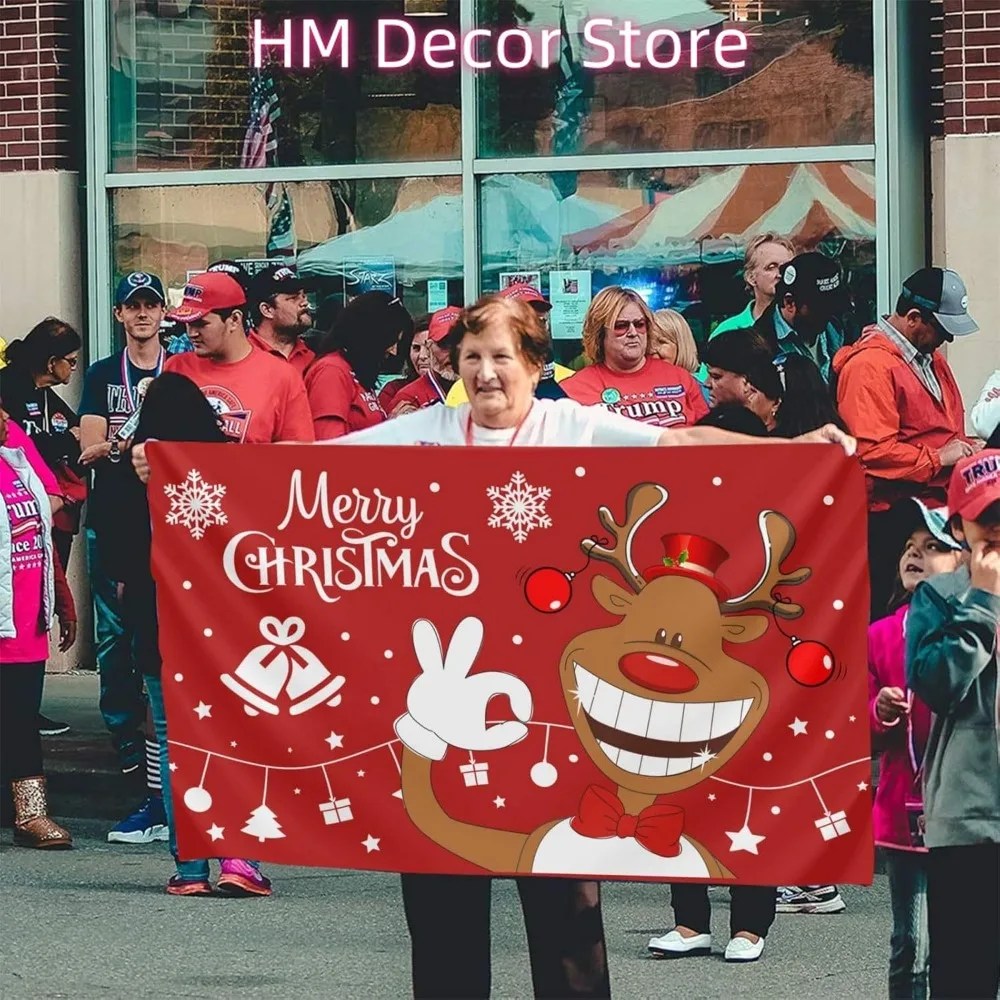 عيد الميلاد الغزلان العلم 3x5 قدم في الهواء الطلق داخلي مع جروميت عيد ميلاد سعيد أعلام مضحك لطيف الرنة عيد الميلاد العلم حديقة ساحة راية دي #5