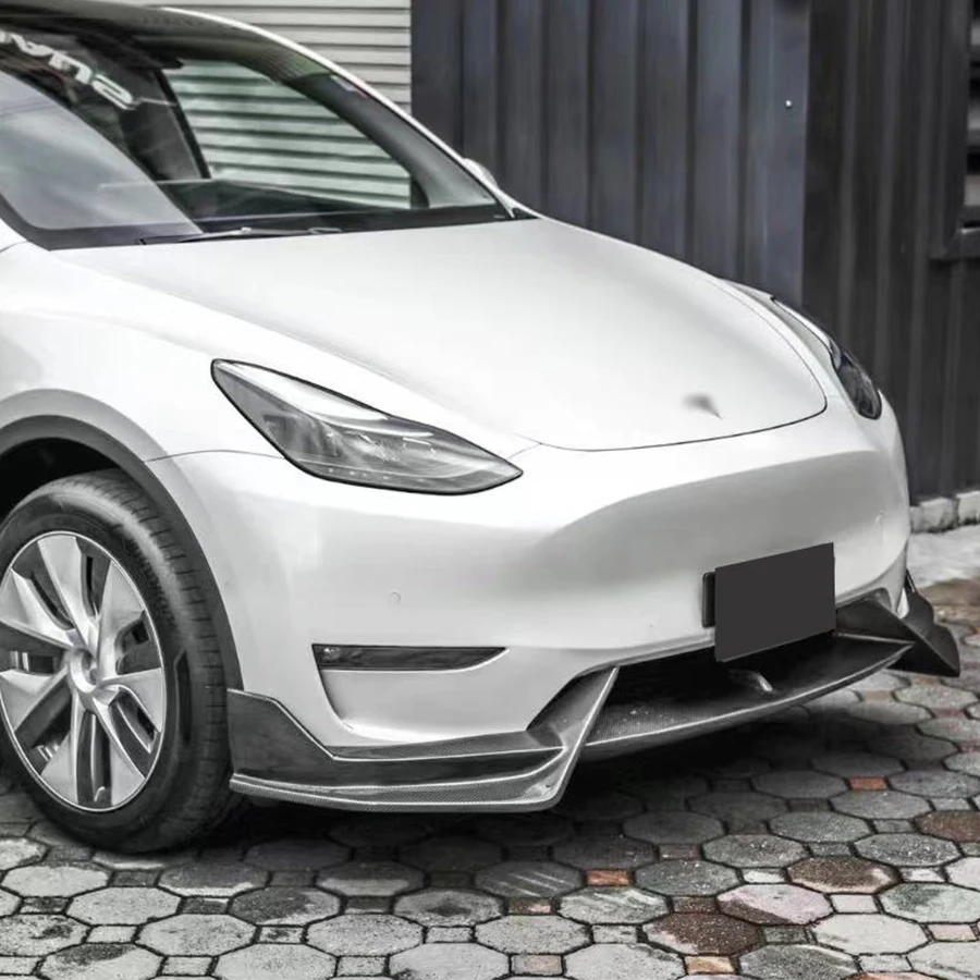 For Tesla Model Y 2020+ Car Front Bumper Splitter Front Lip Chin Spoiler Diffuser Parts Upgrade Carbon Fiber Body kit