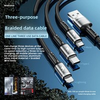 WEKOME Aluminum Alloy USB Charging Cable Suitable For Apple Huawei 3A One To Three Data Cable Three In One Fast Charge WK