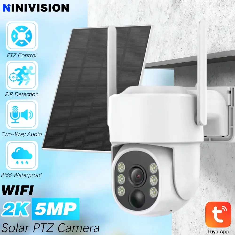 Tuya 5MP Wifi PTZ Camera Solar Palne PIR Detection Color Night Vision Outdoor SmartLife Home Security Video Battery CCTV Monitor
