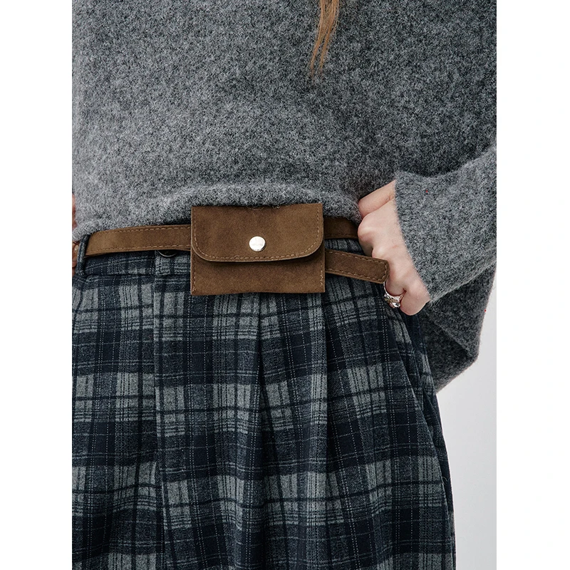 ELFSACK 2025 Winter New Arrivals Plaid High-waisted Wide-leg Pants For Woman
