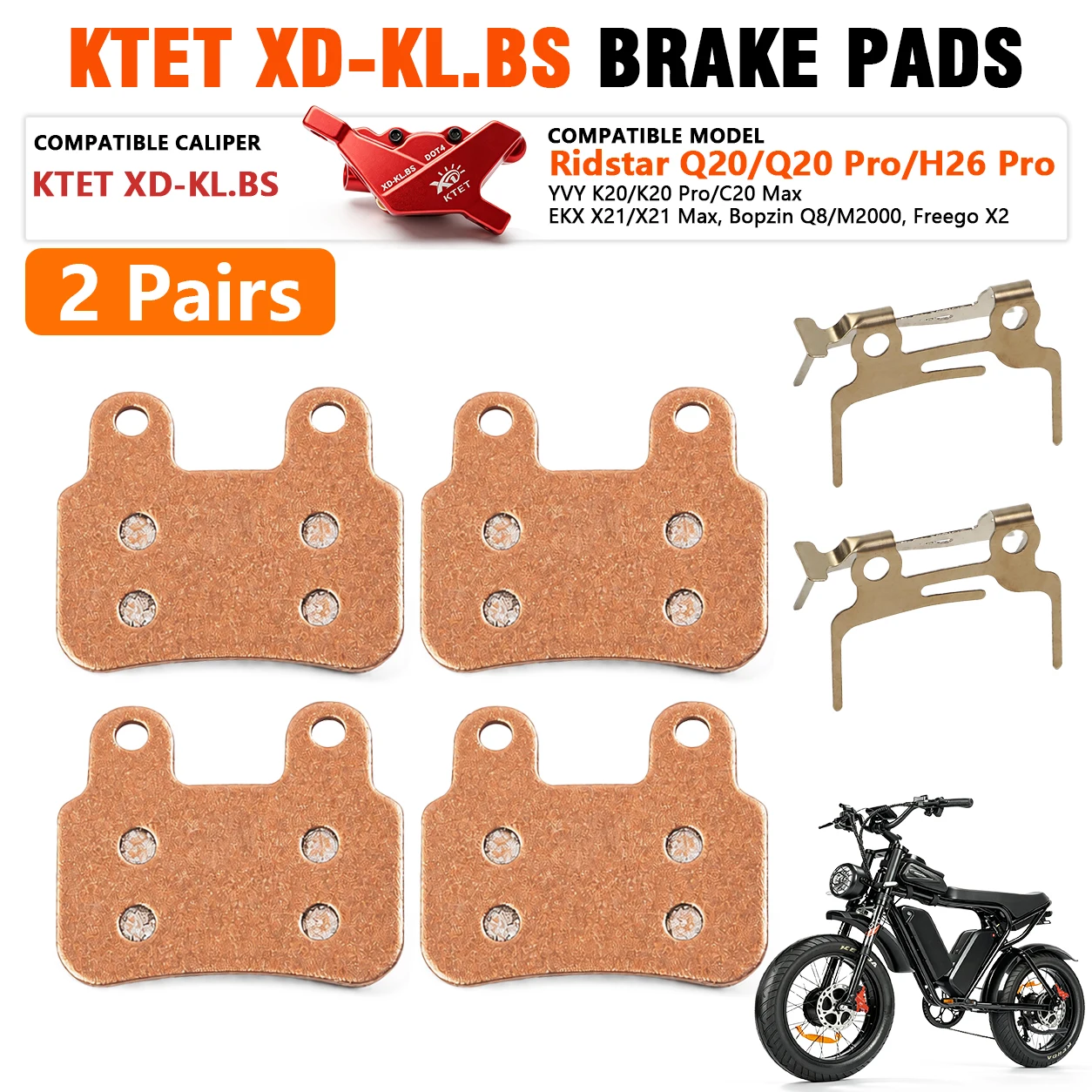 Ridstar Q20 Brake Pads Semi-Metallic for Bopzin Q8 M2000 C21 M22 Freego X2 KTET XD-KL.BS Hydraulic E Bike Heat Resistant