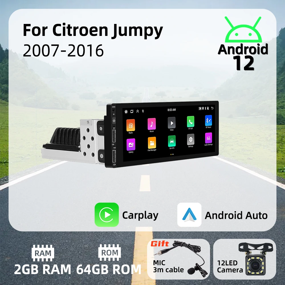 

6.9" 1 Din Android Radio Car Multimedia for Citroen Jumpy 2007-2016 Stereo Head Unit Carplay Autoradio GPS Navigation BT Wifi