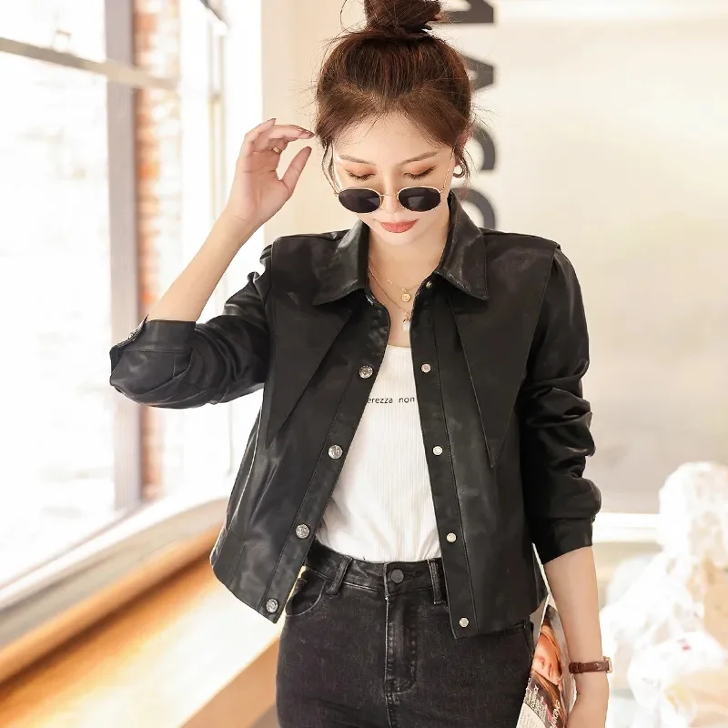 Spring Autumn Female Fashion Versatile Leather Jacket Lady Locomotive Leather Jacket Outwear 2024 Women Short Leather Jacket Top