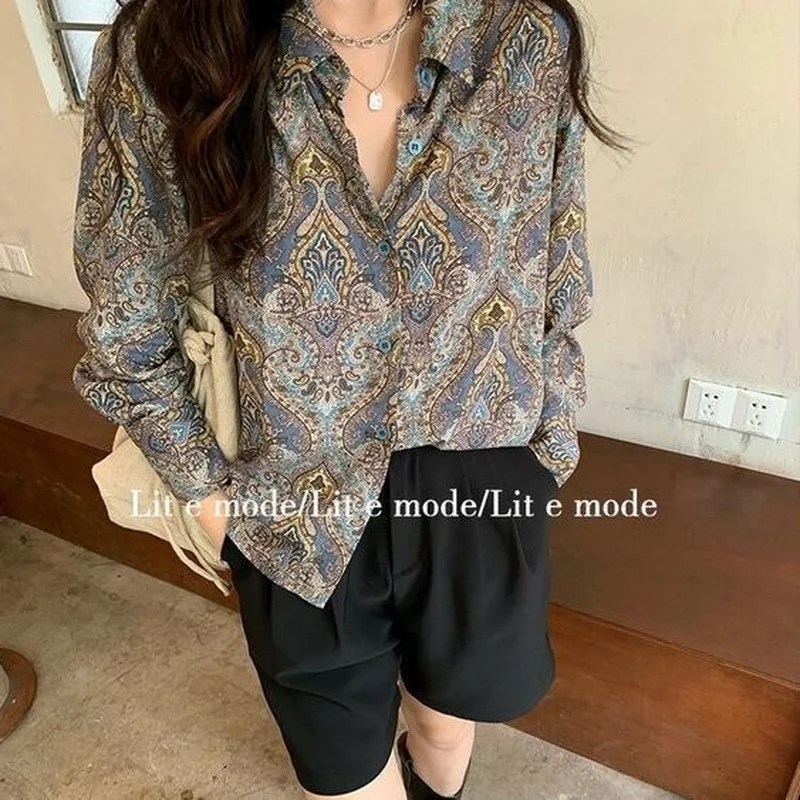 Vintage Streetwear Women Blouses Harajuku Hippie Oversized Casual Chic Fashion Long Sleeve Shirt Aesthetic Loose Retro