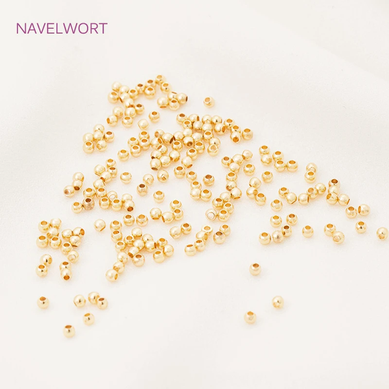 2.5mm/3mm/4mm Round Smooth Spacer Beads 14K Gold Plated Brass Metal Seed Beads For Bracelet Necklace DIY Jewelry Fittings