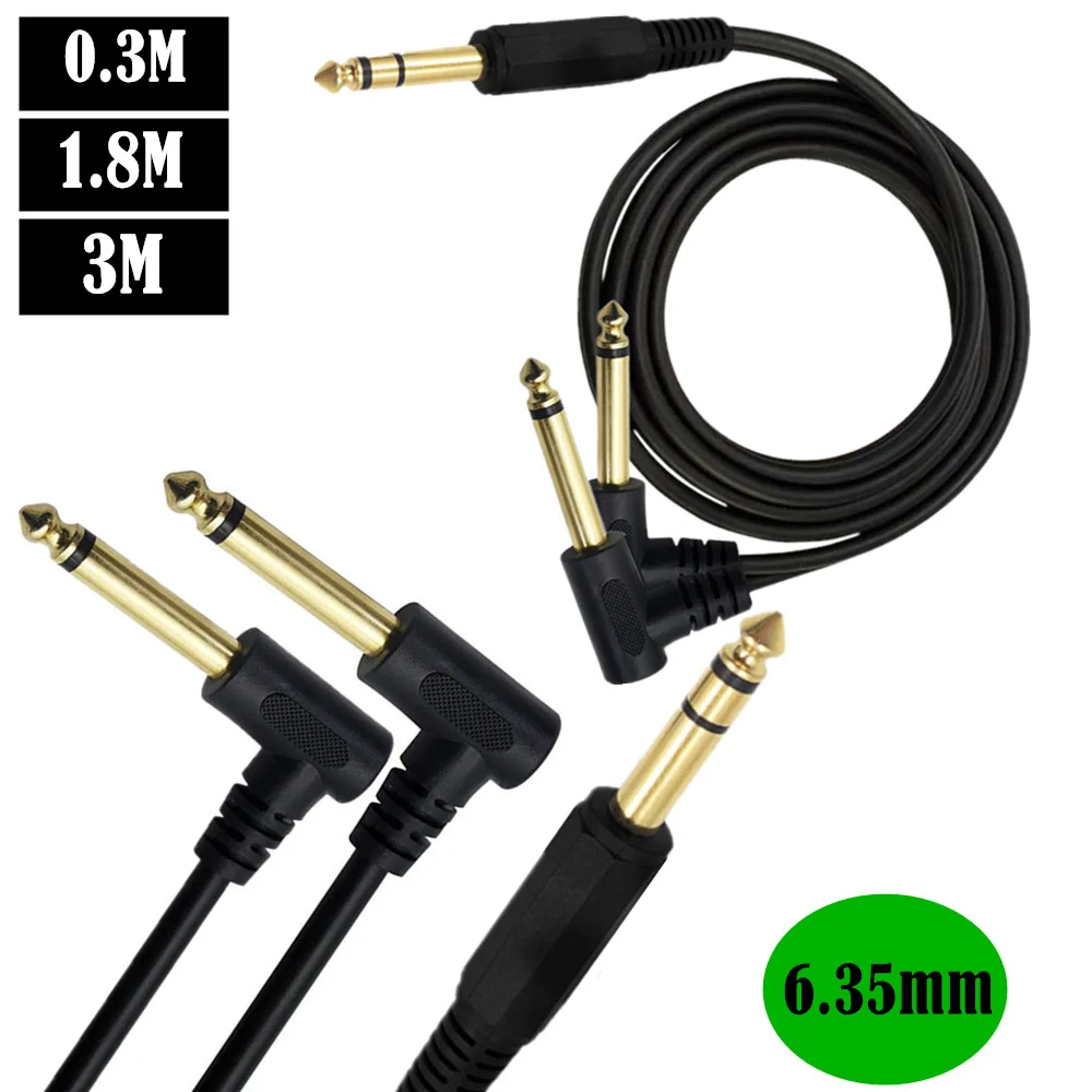 Gold Plated 6.35mm 14 Male TRS Stereo to Dual 2 x 6.35mm 14 Male TS Mono 90 Degree Right Angle Y Splitter Audio Cable 0.3m/1.8m