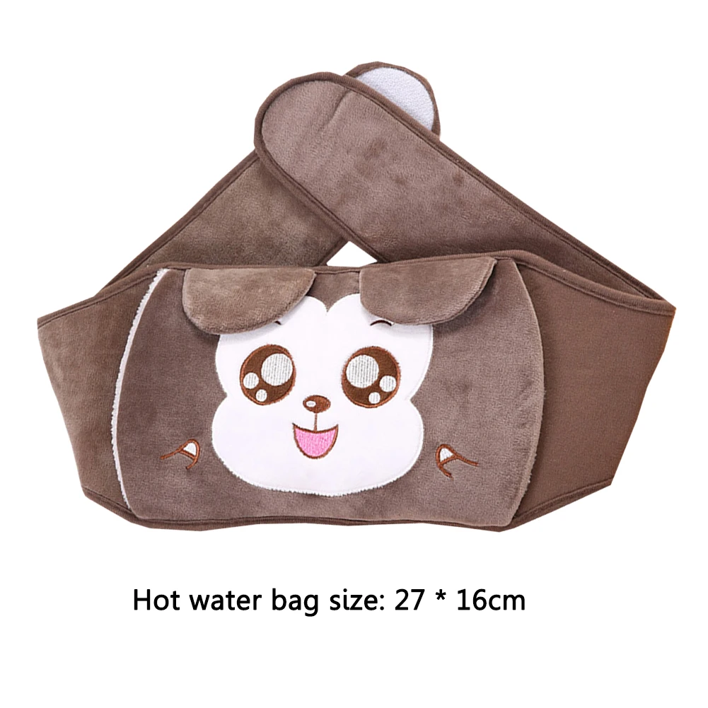 Cartoon Hot Water Bottle with Waist Cover Wrap Around Warm Water Bag Belt Hand Warmer Pocket for Menstrual Cramps Pain Relief