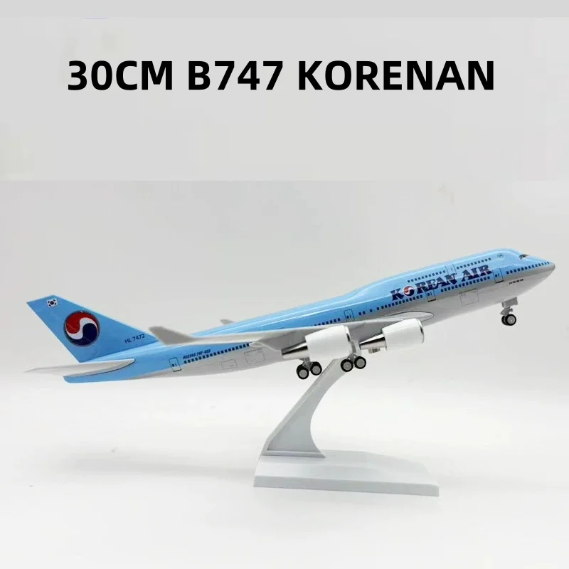 B747 Korea Airways Aircraft 30cm Home decor 1:240 Scale Model Plane Resin Airbus With Base Simulation Airplane Souvenirs Gifts