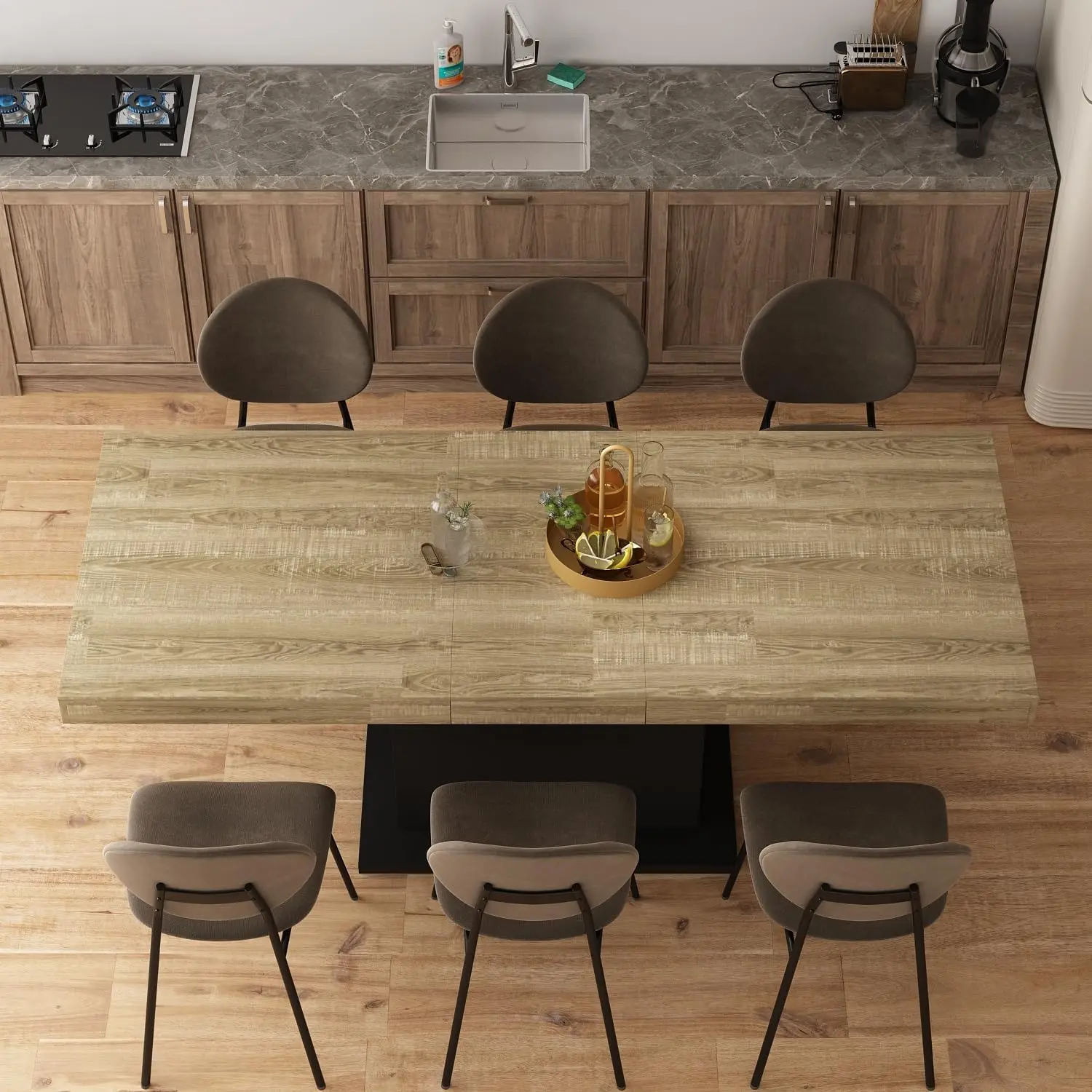 Extendable Dining Table , Modern Wood Rectangular Expandable Kitchen Table Dinner Table for Dininng Room, Brown and Black