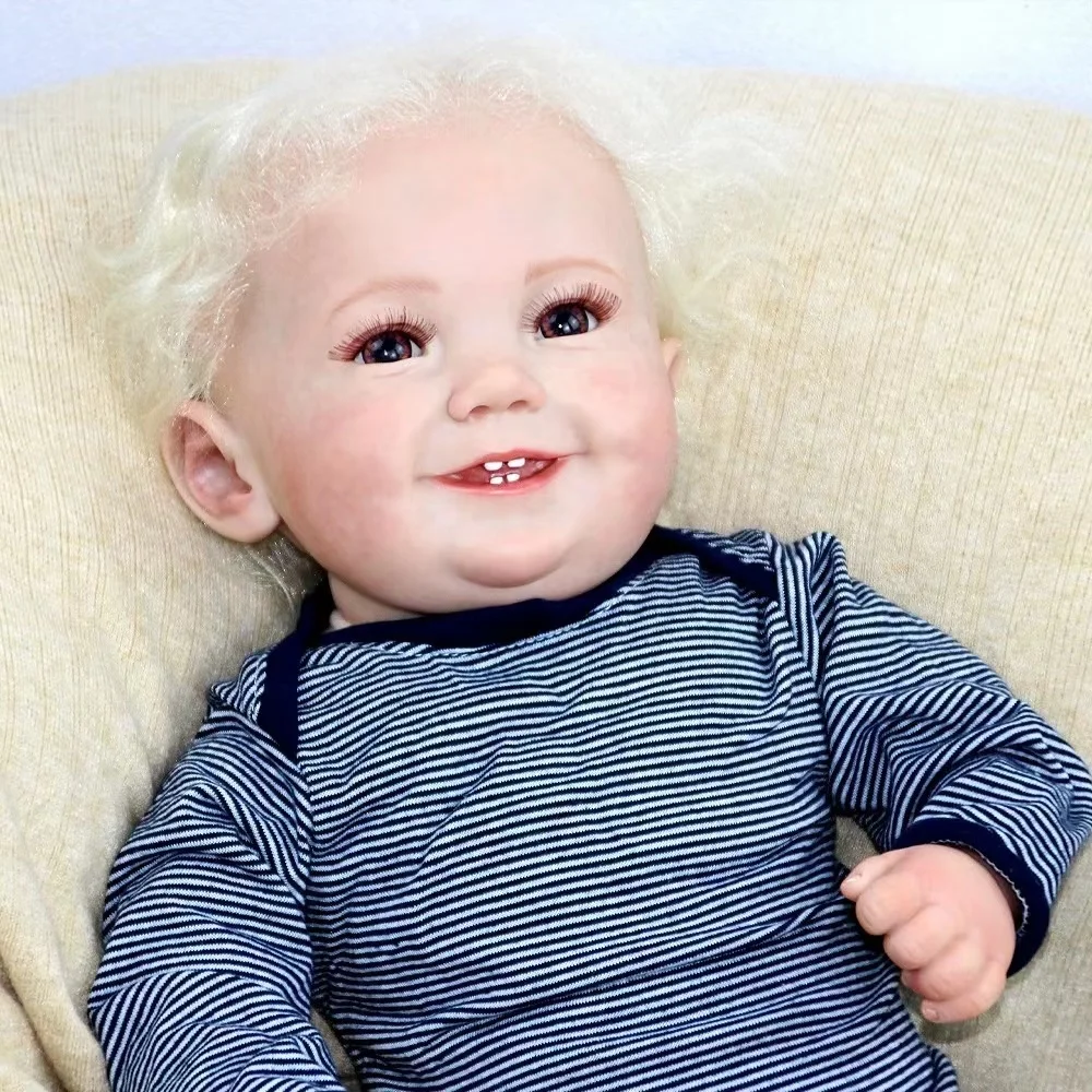 22 Zoll Jameson Awake Reborn Junge Stoffkörper-Babypuppe mit braunen Haaren zum Spielen mit Kindern