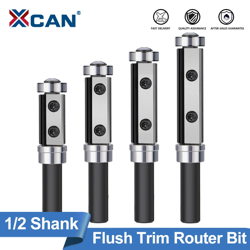XCAN 1pc 12.7mm Gambo A Filo Trim Router Bit con Cuscinetto Inferiore Superiore Inserto In Metallo Duro Legno Router Bit A Filo Trim Bit