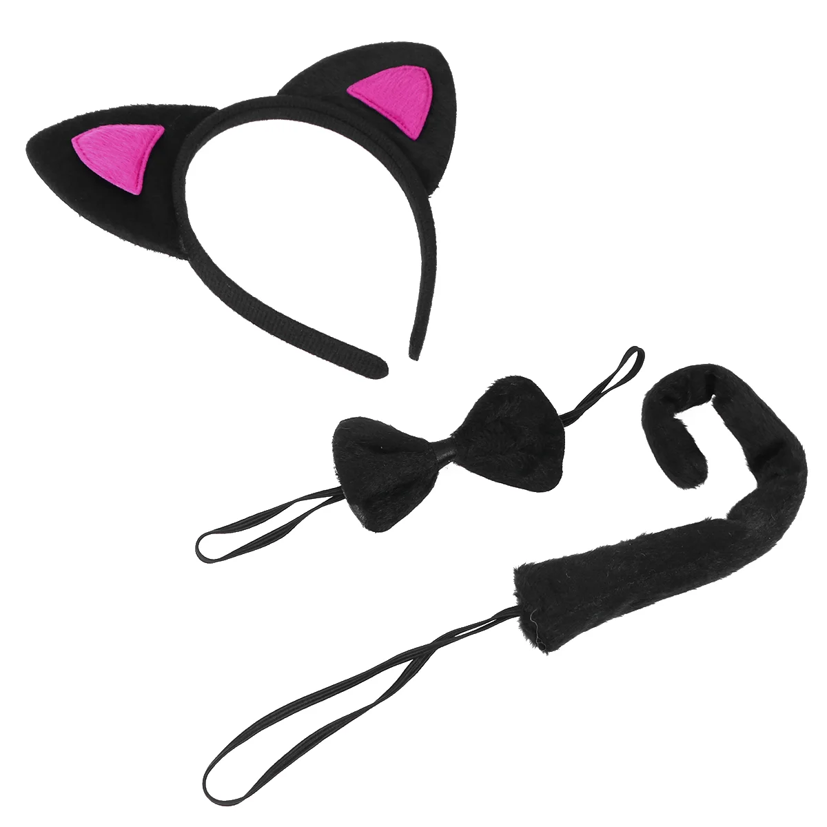 3 pezzi per bambini orecchie di gatto fascia papillon coda set costume cosplay festa (bianco e nero) set cosplay gatto cosplay gatto