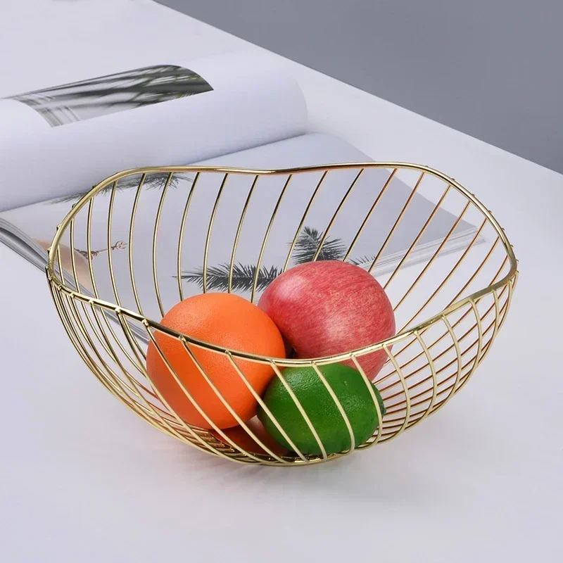 

Metal Fruit Basket Morden Wire Snack Bread Vegetable Storage Bowls Kitchen Eggs Dessert Holder Nordic Organizer Cake Stand