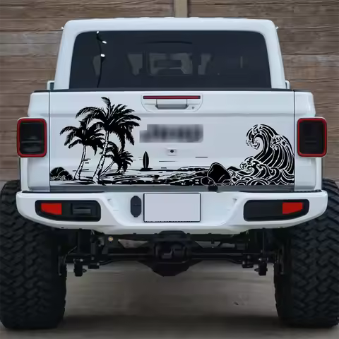 Large Beach Wave Palm Tree Car Sticker Decal Summer Surf Nature Ocean Landscape for Pickup Tailgate Camping Rv Caravan
